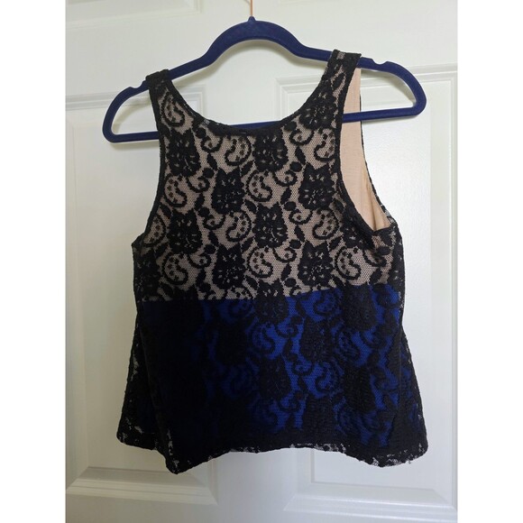 Phanuel Sleeveless Lace Overlay Top Black Nude Blue Layered Tank Small - Picture 3 of 6